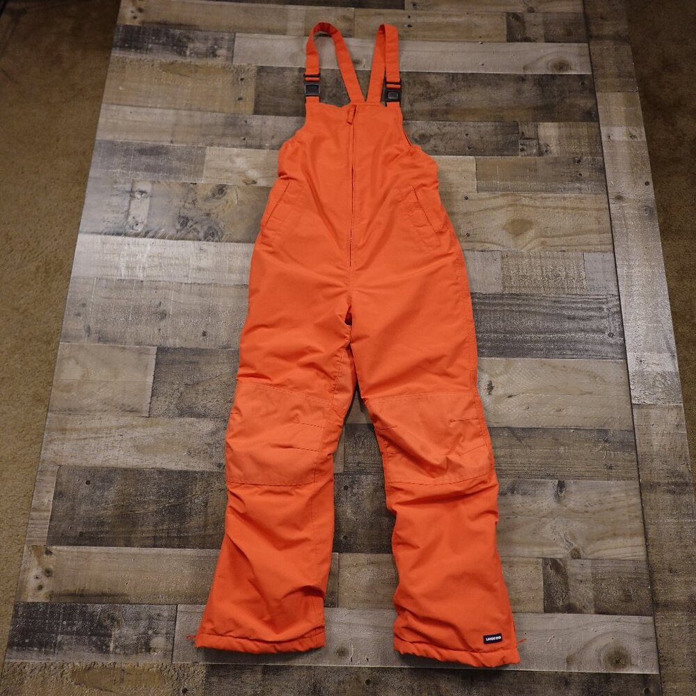 Lands’ End Squall‎ Snow Bibs Kids 12 Orange Waterproof Insulated Iron Knee